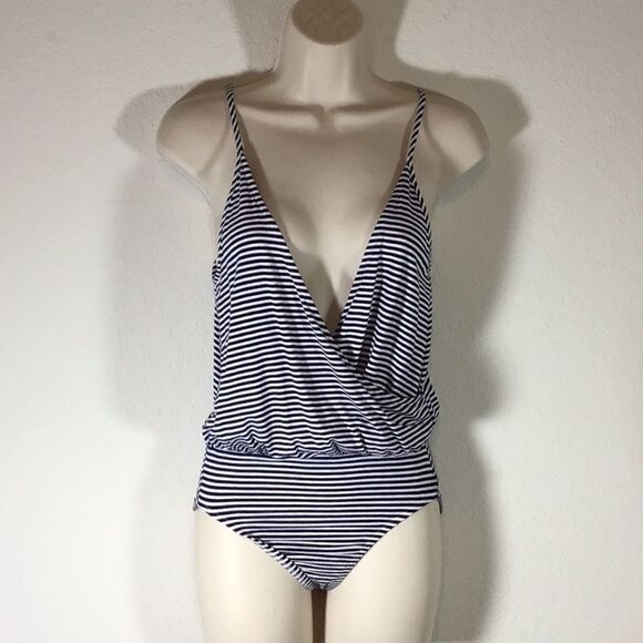 Top Shop Body Suit Black White Stripe Spaghetti Straps Blouson Top Size 4 Tall - Picture 1 of 10